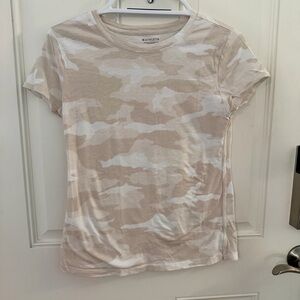 Athleta T-Shirt XS | Cream Tan White Camo Print 100% Cotton Crew Neck